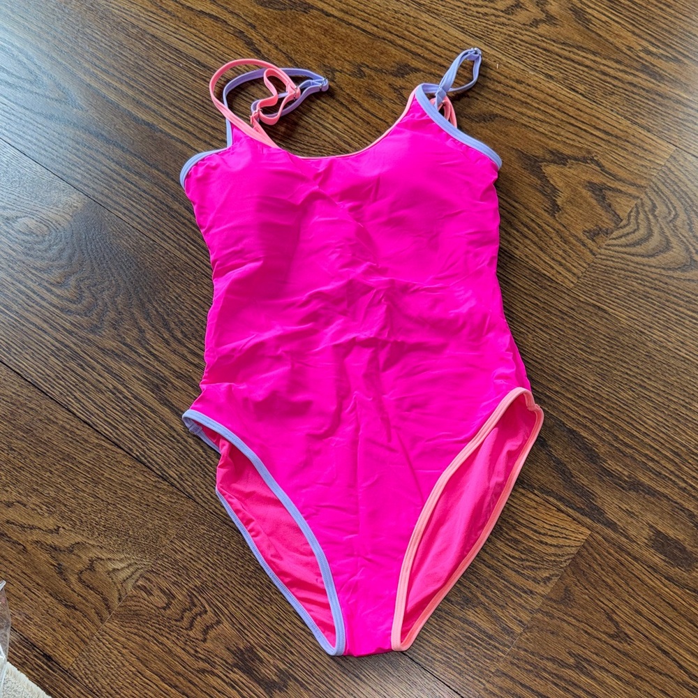 Popvil Swimsuit hot pink with Purple Trim